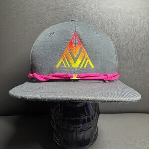 FINDLAY Logo Flat Bill Rope Snapback Hat Gray Neon Logo Hidden Pocket